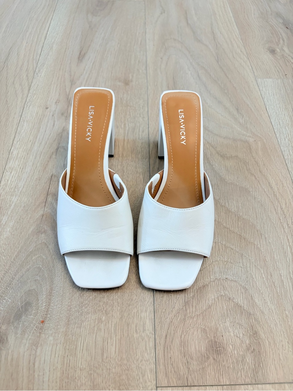 White Open-Toe Block Heel Mules